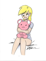 Size: 1280x1672 | Tagged: safe, artist:ixalon, artist:johnjoseco, color edit, edit, derpy hooves, human, g4, colored, female, humanized, sketch, solo, teddy bear