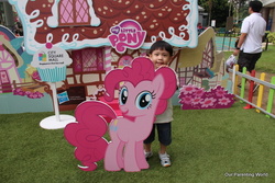 Size: 640x427 | Tagged: safe, pinkie pie, human, g4, asian, irl, irl human, my little pony logo, photo, singapore