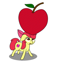 Size: 900x900 | Tagged: safe, artist:noponespecial, apple bloom, earth pony, pony, g4, :p, apple, cutie mark, female, filly, foal, food, simple background, solo, the cmc's cutie marks, tongue out, transparent background