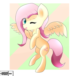 Size: 2647x2671 | Tagged: safe, artist:papibabidi, fluttershy, pegasus, pony, g4, female, high res, mare, one eye closed, solo, wink