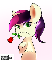 Size: 625x719 | Tagged: safe, artist:papibabidi, roseluck, earth pony, pony, g4, female, flower, flower in mouth, mare, mouth hold, rose, solo