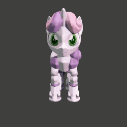 Size: 562x562 | Tagged: safe, artist:fillerartist, sweetie belle, pony, robot, robot pony, unicorn, g4, 3d, animated, blender, butt, female, filly, foal, gif, hooves, horn, plot, rotation, simple background, smiling, solo, sweetie bot