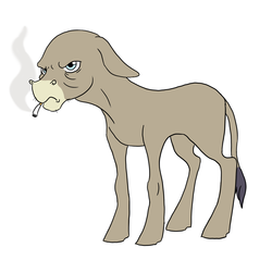 Size: 1925x1925 | Tagged: safe, artist:phobicalbino, cranky doodle donkey, donkey, g4, cigarette, floppy ears, frown, glare, looking at you, male, simple background, smoking, solo, white background