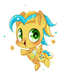 Size: 765x933 | Tagged: safe, artist:ipun, oc, oc only, pegasus, pony, bandage, blushing, chibi, colt, looking at you, male, open mouth, simple background, smiling, solo, starry eyes, transparent background, wingding eyes