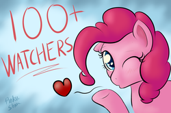 Size: 900x594 | Tagged: safe, artist:pinkiesheen, pinkie pie, g4, blowing a kiss, female, milestone, solo