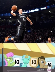 Size: 764x1000 | Tagged: safe, doctor whooves, lyra heartstrings, merry may, time turner, human, g4, irl, irl human, meme, minnesota timberwolves, nba, photo, zach lavine