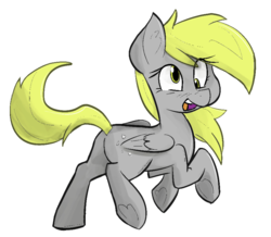 Size: 830x723 | Tagged: safe, artist:^:3, derpy hooves, pegasus, pony, g4, butt, ear fluff, female, mare, open mouth, plot, simple background, smiling, solo, transparent background, underhoof