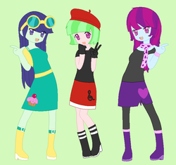 Size: 737x692 | Tagged: safe, artist:imtailsthefoxfan, blueberry cake, drama letter, mystery mint, watermelody, equestria girls, g4, anime, background human