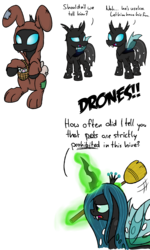 Size: 3000x5000 | Tagged: safe, artist:moemneop, queen chrysalis, changeling, changeling queen, nymph, g4, broom, bunny costume, clothes, costume, cute, cuteling, dialogue, easter bunny, female, simple background, transparent background