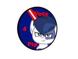 Size: 800x600 | Tagged: safe, pipsqueak, earth pony, crusaders of the lost mark, g4, campaign button, colt, election, evil smile, foal, male, school pony president, smiling, vote 4 pip, vote for pip