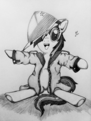 Size: 1642x2189 | Tagged: safe, artist:corvostawr, daring do, g4, clothes, cute, daring dorable, female, filly, monochrome, oversized clothes, solo