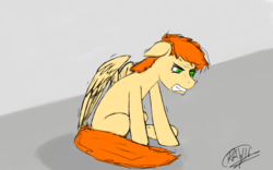 Size: 2560x1600 | Tagged: safe, artist:raw16, oc, oc only, oc:rave muller, pegasus, pony, blank flank, digital art, male, pain, rage, solo, suffering, wings