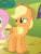 Size: 415x541 | Tagged: safe, screencap, applejack, fluttershy, maud pie, earth pony, pegasus, pony, g4, maud pie (episode), animated, applejack's hat, blinking, cowboy hat, cute, eyes closed, female, hat, jackabetes, lidded eyes, mare, open mouth, smiling, solo focus