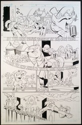 Size: 655x1000 | Tagged: safe, artist:andy price, idw, big macintosh, sapphire shores, earth pony, pony, g4, black and white, comic, dancing, grayscale, lineart, male, singing, stallion, traditional art