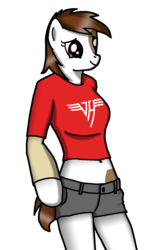 Size: 1000x1500 | Tagged: safe, artist:flyingbrickanimation, pipsqueak, earth pony, anthro, g4, arm hooves, belly button, clothes, female, midriff, multiple variants, older, pipi, rule 63, short shirt, short sleeves over long sleeves, shorts, simple background, solo, t-shirt, teenager, transparent background, van halen
