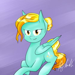 Size: 2000x2000 | Tagged: safe, artist:catopia26, lightning dust, pegasus, pony, g4, alternate hairstyle, female, high res, prone, signature, solo