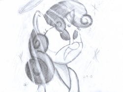 Size: 1650x1233 | Tagged: safe, artist:aemuhn, sweetie belle, g4, cute, female, halo, monochrome, sketch, solo, traditional art