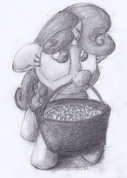 Size: 1661x2327 | Tagged: safe, artist:aemuhn, sweetie belle, g4, cute, diasweetes, female, food, marshmallow, monochrome, mouth hold, solo, traditional art