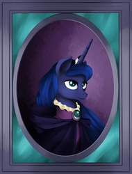 Size: 2200x2900 | Tagged: safe, artist:poecillia-gracilis19, princess luna, g4, cape, clothes, female, high res, portrait, solo