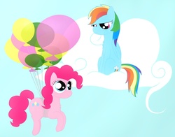 Size: 1008x792 | Tagged: safe, artist:noponespecial, pinkie pie, rainbow dash, g4, balloon