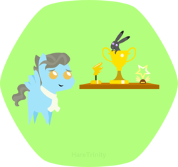 Size: 696x655 | Tagged: safe, artist:haretrinity, wind rider, rabbit, g4, male, pointy ponies, simple background, solo, transparent background, trophy