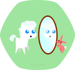 Size: 696x655 | Tagged: safe, artist:haretrinity, double diamond, g4, male, mirror, pointy ponies, simple background, solo, transparent background