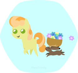 Size: 696x655 | Tagged: safe, artist:haretrinity, junebug, jackalope, rabbit, g4, basket, female, flower, pointy ponies, simple background, solo, transparent background