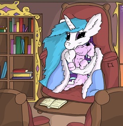 Size: 883x904 | Tagged: safe, artist:firefanatic, princess celestia, starlight glimmer, g4, cuddlestia, cute, fluffy, hug, hug from behind, library, nuzzling