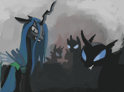 Size: 923x686 | Tagged: safe, artist:nottex, queen chrysalis, changeling, changeling queen, g4, female, grin, smiling