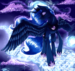 Size: 4750x4550 | Tagged: safe, artist:rebeccabluebreeze, princess luna, alicorn, pony, g4, absurd resolution, dream walker luna, dreamscape, eyes closed, female, solo, spread wings