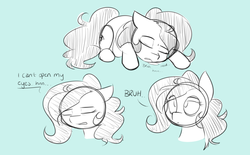 Size: 1280x793 | Tagged: safe, artist:estrill, oc, oc only, oc:cookiebutt, monochrome, solo, tired, waking up