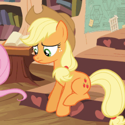 Size: 499x500 | Tagged: safe, screencap, applejack, fluttershy, pony, g4, maud pie (episode), animated, female, solo focus