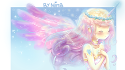 Size: 1280x720 | Tagged: safe, artist:miniiming, princess cadance, human, g4, alternative cutie mark placement, clothes, dress, eyes closed, female, horn, horned humanization, humanized, magic, shoulder cutie mark, solo, winged humanization