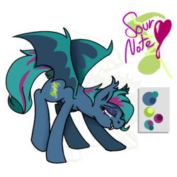 Size: 1000x1000 | Tagged: safe, artist:modularpon, artist:themodpony, oc, oc only, oc:sour note, bat pony, pony, cute little fangs, female, reference sheet