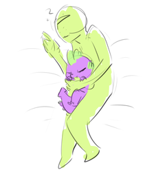 Size: 890x994 | Tagged: safe, artist:nobody, spike, oc, oc:anon, human, g4, cuddling, sketch, sleeping, spooning