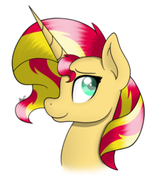 Size: 900x1000 | Tagged: safe, artist:spirit-dude, sunset shimmer, pony, unicorn, g4, bust, colored pupils, female, head, looking up, portrait, profile, simple background, smiling, solo, transparent background