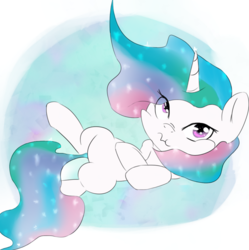 Size: 1015x1019 | Tagged: safe, artist:jonathan the awesome, derpibooru exclusive, princess celestia, g4, female, on back, scrunchy face, simple background, solo