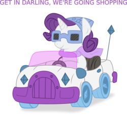 Size: 6626x6000 | Tagged: safe, artist:eagle1division, artist:jargon scott, derpibooru exclusive, rarity, pony, unicorn, g4, absurd resolution, car, female, get in loser, mare, mean girls, parody, pegasisterbait, shopping, simple background, solo, toy, transparent background, vector