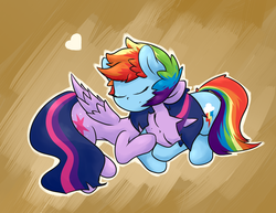 Size: 4200x3240 | Tagged: safe, artist:luxaestas, rainbow dash, twilight sparkle, alicorn, pony, g4, cuddling, female, lesbian, mare, ship:twidash, shipping, sleeping, snuggling, twilight sparkle (alicorn)