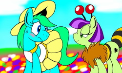 Size: 1600x960 | Tagged: safe, artist:dashingjack, oc, oc only, oc:brainstorm, bee, clothes, costume, crossdressing, dress, hat, male, random pony, skirt, trap