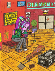 Size: 1697x2183 | Tagged: safe, artist:artponymdp, aria blaze, equestria girls, g4, clothes, converse, female, guitar case, hoodie, shoes, sneakers, solo, yo-yo