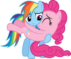 Size: 987x810 | Tagged: safe, artist:paulysentry, pinkie pie, rainbow dash, pony, g4, wonderbolts academy, animation error, bridal carry, carrying, cute, dashabetes, diapinkes, duo, female, hug, lesbian, ship:pinkiedash, shipping, simple background, tail on back, transparent background, vector