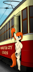 Size: 1164x2504 | Tagged: safe, artist:subway777, oc, oc only, oc:ray muller, pegasus, pony, bipedal, manehattan, standing, tram