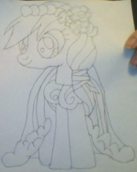 Size: 388x488 | Tagged: safe, artist:dcdavid28, rainbow dash, human, a canterlot wedding, g4, bridesmaid dress, clothes, dress, hand, irl, irl human, photo, traditional art, wedding dress