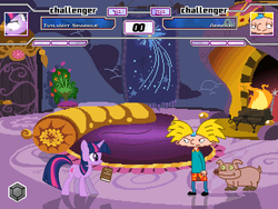 Size: 640x480 | Tagged: safe, artist:toonalexsora007, twilight sparkle, pig, fighting is magic, g4, abner, arnold shortman, crossover, fighting game, game screencap, hey arnold, life bar, mugen, princess celestia's bedroom