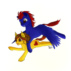 Size: 3000x3000 | Tagged: safe, artist:lunebat, artist:speed-chaser, oc, oc only, oc:pillonchou, oc:speed chaser, earth pony, pegasus, pony, birthday gift, flying, high res, simple background, transparent background