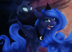 Size: 2500x1800 | Tagged: safe, artist:silentwulv, nightmare moon, princess luna, g4, crying, fangs, female, looking at you, nose wrinkle, scrunchy face, self ponidox