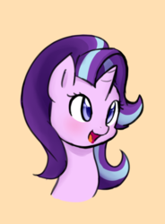 Size: 463x628 | Tagged: safe, artist:potzm, edit, starlight glimmer, pony, unicorn, g4, season 6, bust, cropped, cute, female, glimmerbetes, mare, new hairstyle, open mouth, portrait, smiling, solo