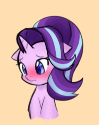 Size: 481x603 | Tagged: safe, artist:potzm, edit, starlight glimmer, pony, unicorn, g4, season 6, blushing, cropped, cute, female, floppy ears, glimmerbetes, looking down, mare, new hairstyle, solo, wavy mouth
