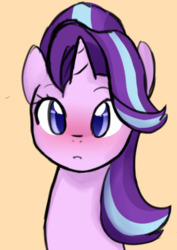 Size: 296x417 | Tagged: safe, artist:potzm, edit, starlight glimmer, pony, unicorn, g4, season 6, blushing, cropped, cute, female, glimmerbetes, mare, new hairstyle, solo